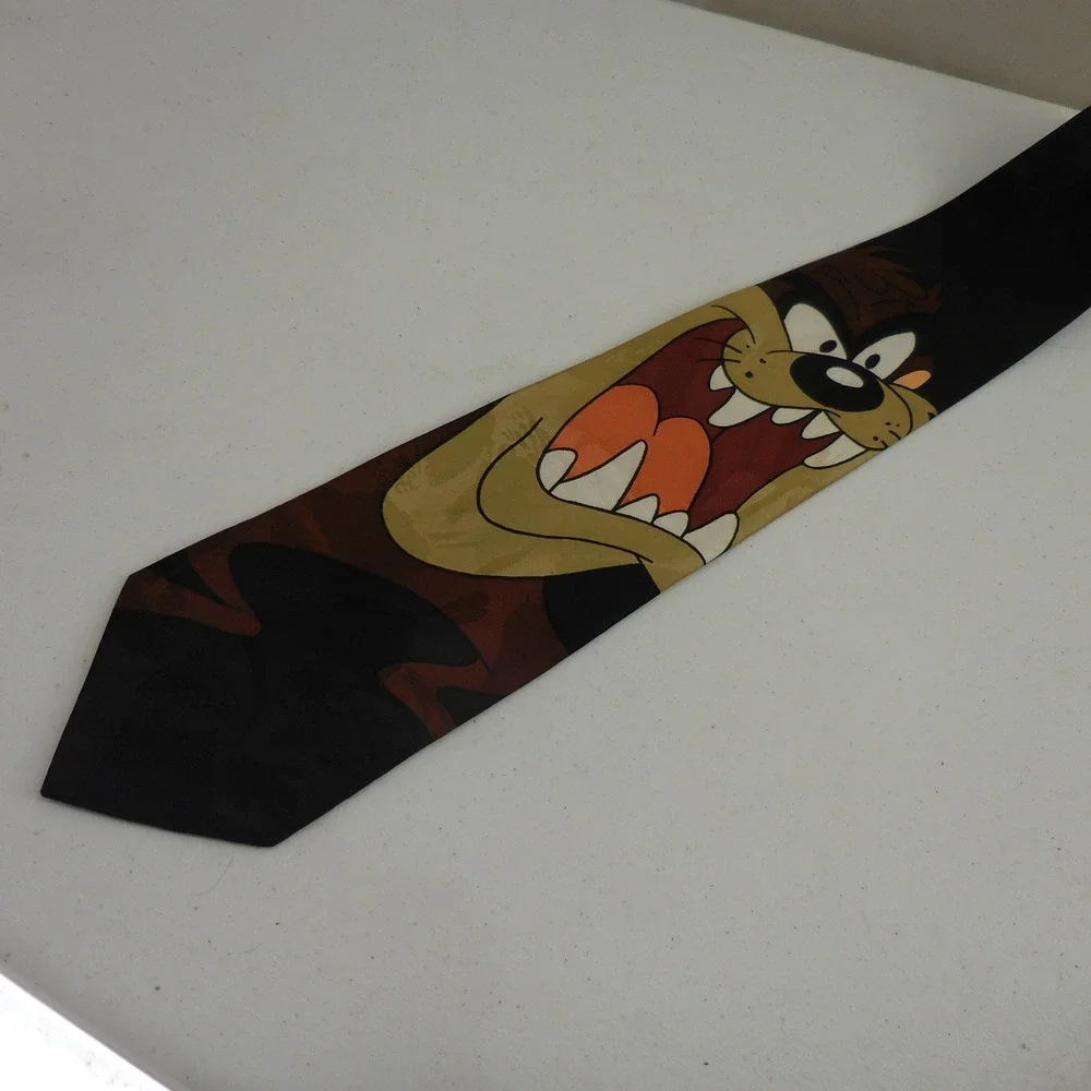 Vintage 1996 Looney Tunes Taz Tasmanian Devil Tie Mens Black Brown Warner Bros